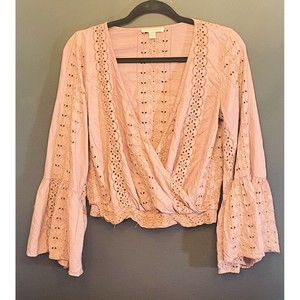 American Eagle Outfitters Mauve Women’s Top S Small Keyhole Bell Hippie Boho 113